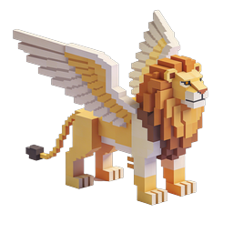 Voxel Winged Lion 3D Icon - Golden Mythical Creature
