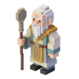 Voxel Wizard Sage Character Icon - Isometric 3D Game Asset