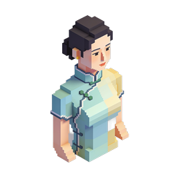 Icono de personaje de mujer asiática en voxel isométrico