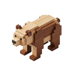 Voxel Wooden Bear 3D Isometric Icon | Block Animal