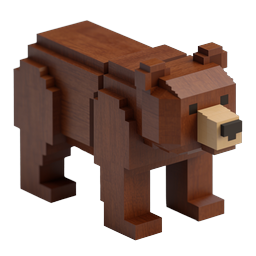 Voxel 木製クマ 3D アイコン - アイソメトリックブロックアニマル