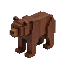 Wooden Voxel Bear 3D Icon - Isometric Block Animal