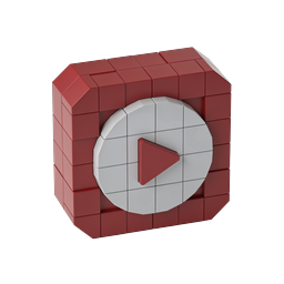3D Voxel YouTube Play Button Icon - Block Style