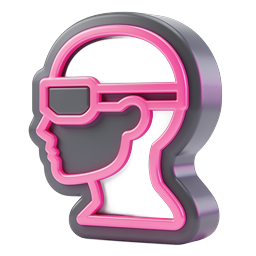 VR Headset User Neon 3D Icon for Tech Projects