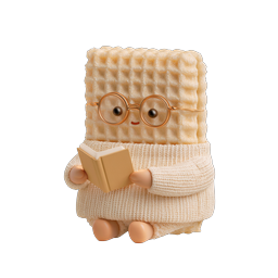 Cute Waffle Character Reading Book - Adorable 3D Mascot Icon