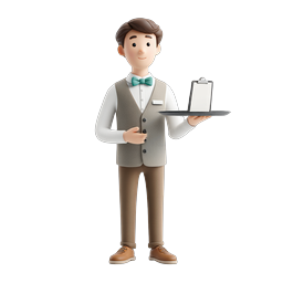 3D Waiter Server Character Icon | Restaurant Service