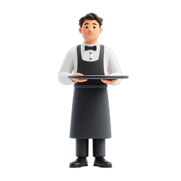 3D Clay Waiter Server Character Icon | Restaurant Service