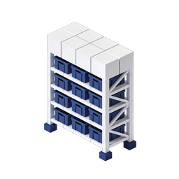 Isometric Warehouse Storage Shelf Icon with Blue Containers