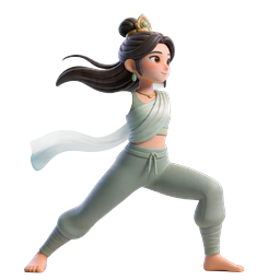 戦う王女のヨガポーズ 3D アイコン（寺院付き）
