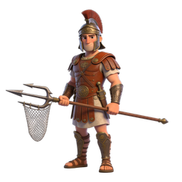 Engaging Roman Warrior Icon with Trident and Net
