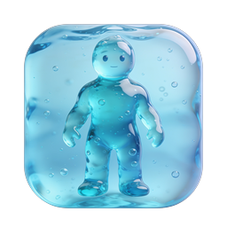 Water Blob Character in Jelly Cube - 3D Glossy Icon