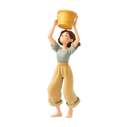 Icona personaggio 3D in stile argilla: Ragazza con secchio d'acqua