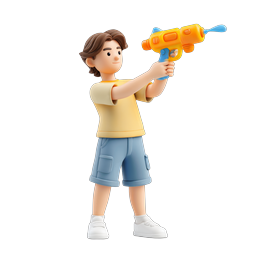 Boy with Water Gun - Fun 3D Cartoon Character Icon