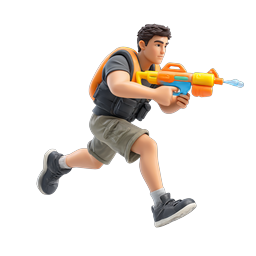 Water Gun Runner 3D Character Icon for Summer Sports