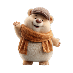 Friendly Waving Teddy Bear Icon with Winter Scarf