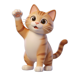 Icône 3D d'un adorable chaton qui salue - Chat amical