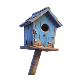 Rustic Weathered Blue Birdhouse 3D Icon