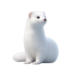 Cute White Ferret 3D Icon - Adorable Winter Animal