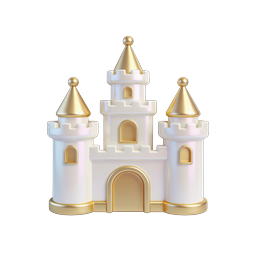 White Gold Castle Icon - 3D Fantasy App Design