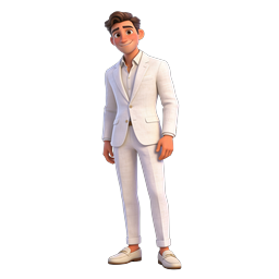 Icona personaggio 3D uomo abito bianco | Illustrazione sposo elegante