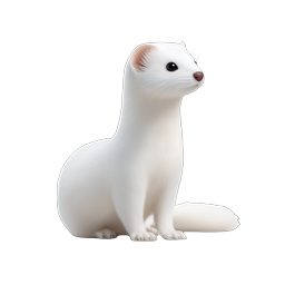 White Weasel Realistic 3D Icon - Stoat Wildlife Illustration