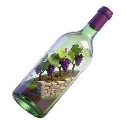 Icona Diorama Vigneto e Bottiglia di Vino - 3D Realistico