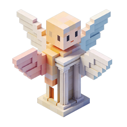 Isometric Winged Statue Icon - Voxel Art Design
