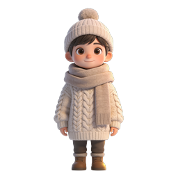 Adorable Winter Boy Character 3D Icon in Cozy Knitwear