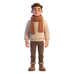 Cozy Winter Boy Character 3D Illustration Icon