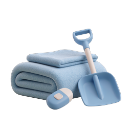 Winter Cleaning Supplies 3D Icon | Towels & Snow Shovel