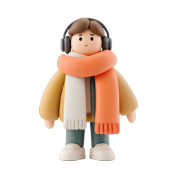 Winter Music Listener 3D Character Icon with Headphones