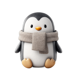 Cute Winter Penguin with Scarf - 3D Clay Icon