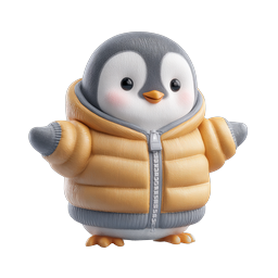 Cute Winter Penguin in Puffer Jacket 3D Icon