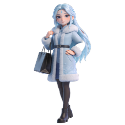 冬の神社のアニメ少女3Dキャラクターアイコン