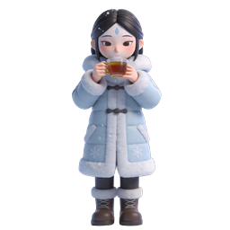 Winter Shrine Girl with Tea - 3D Anime Icon