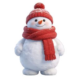 Cute Winter Snowman Character Icon with Red Hat and Scarf