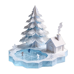 Winter Village Diorama with Ice Skating Rink
