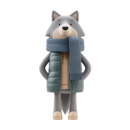 Cute Winter Wolf Character with Scarf and Vest