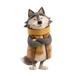 Friendly Winter Wolf Character 3D Icon