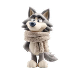 Cute Winter Wolf Character with Knitted Scarf Icon