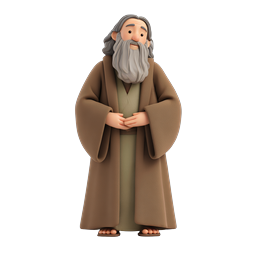 睿智长者粘土角色图标 - 3D 渲染智者
