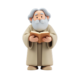 Wise Elder Reading Book 3D Clay Icon