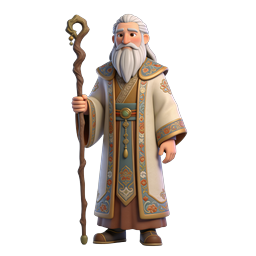 Wise Elder Sage 3D Character Icon with Ornate Robes