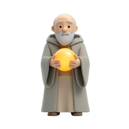 Weiser Mönch Charakter-Icon mit goldenem Orb - 3D gerendert