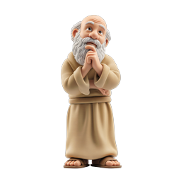 Wise Old Sage Monk Thinking Icon - 3D Clay Style Character