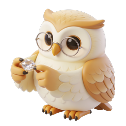 Wise Owl with Diamond - 3D Cartoon Icon