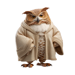 Wise Owl Monk in Hooded Robe - Realistic Wildlife Icon