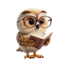 Wise Owl Reading Book with Glasses - Cute 3D Icon