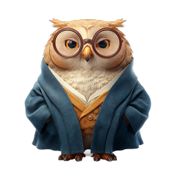 Wise Scholar Owl Icon - 3D Character with Glasses