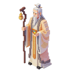 Wise Sage Elder Voxel Art Icon - 3D Pixel Character